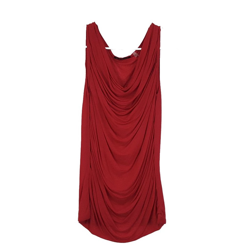 Elie Tahari Sleeveless Ruched Blouse Stretchy Solid Red